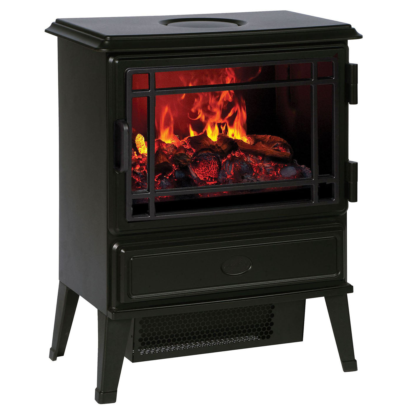 Electric Stove Heater Fireplace Black Freestanding Log Effect Traditional 2kW - Image 1