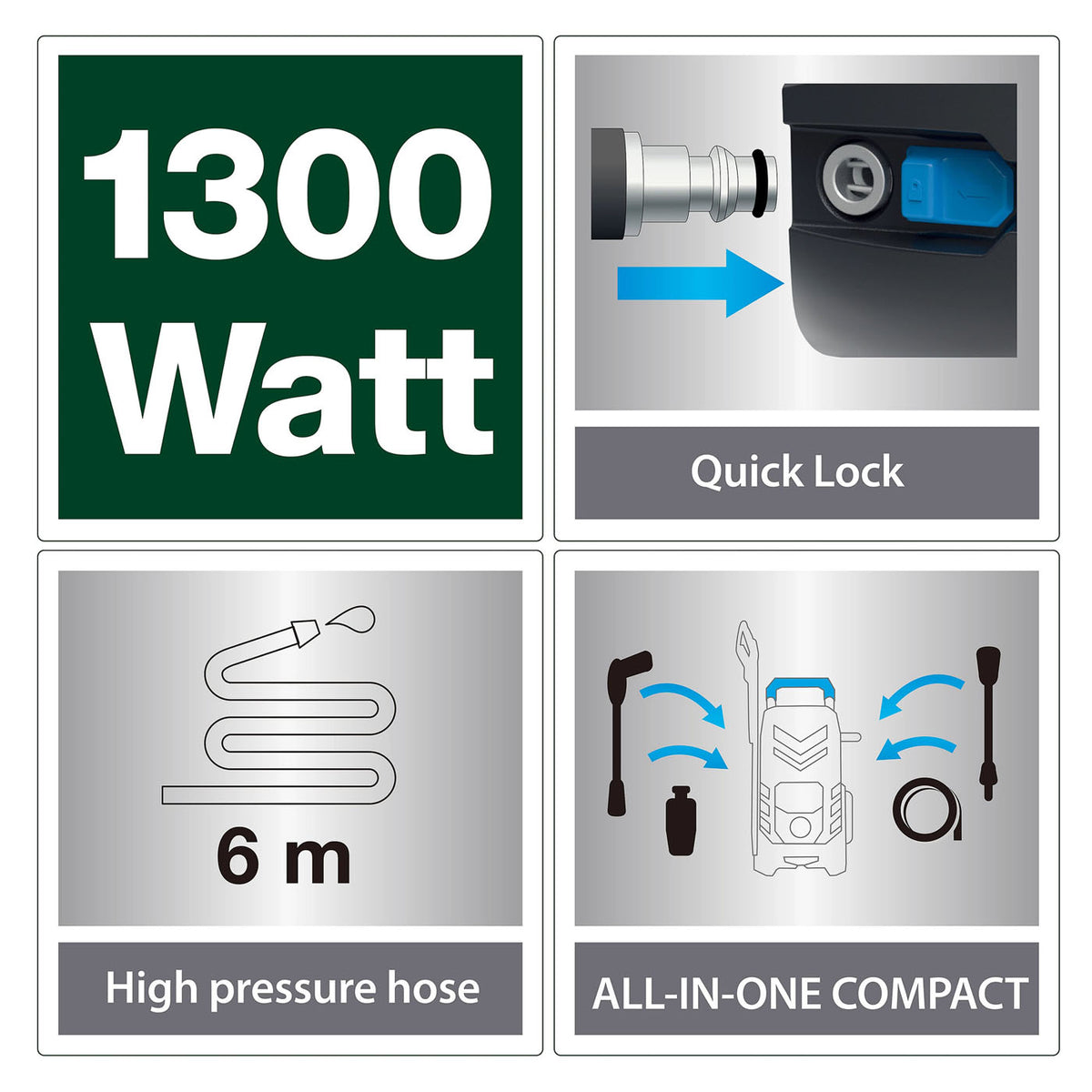 Mac Allister High Pressure Washer Electric MPWP100D-3 Jet Garden Car Patio 1.3kW - Image 2