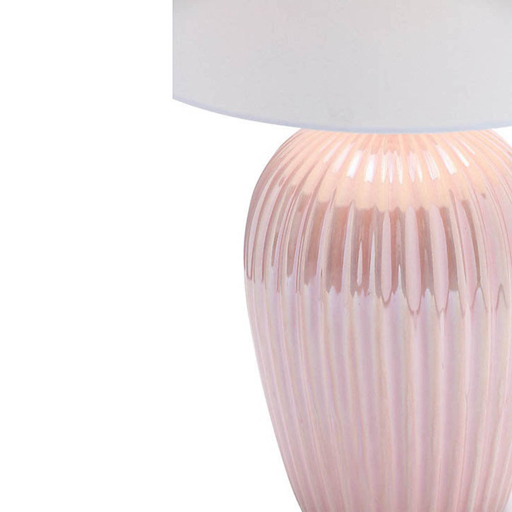Table Lamp Ribbed Ceramic Pink Ivory Glazed Bedside Light Modern For Any Room - Image 2