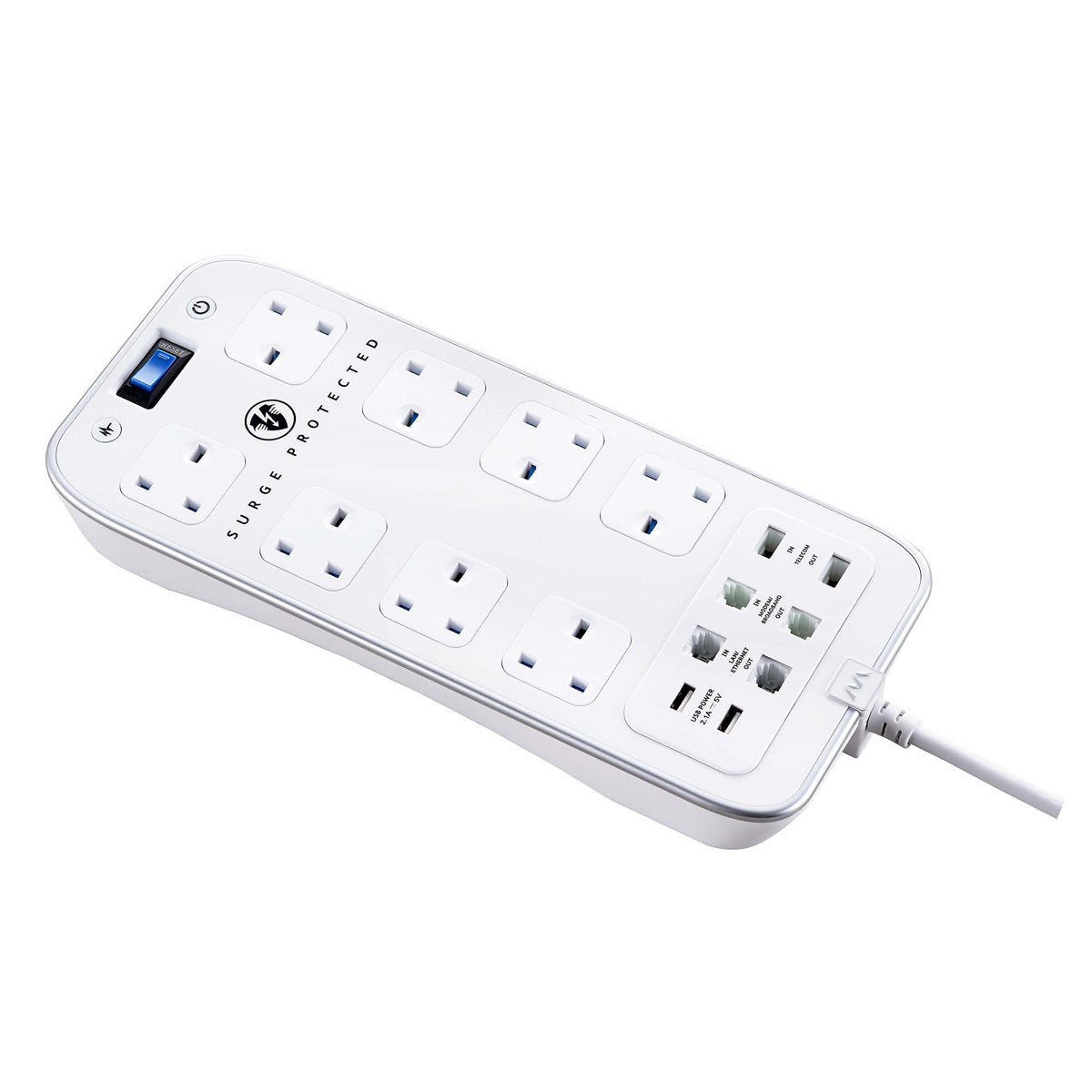 Masterplug 8 socket Extension Lead SRPTU82PW2-BD Power Indicator 2m White - Image 2
