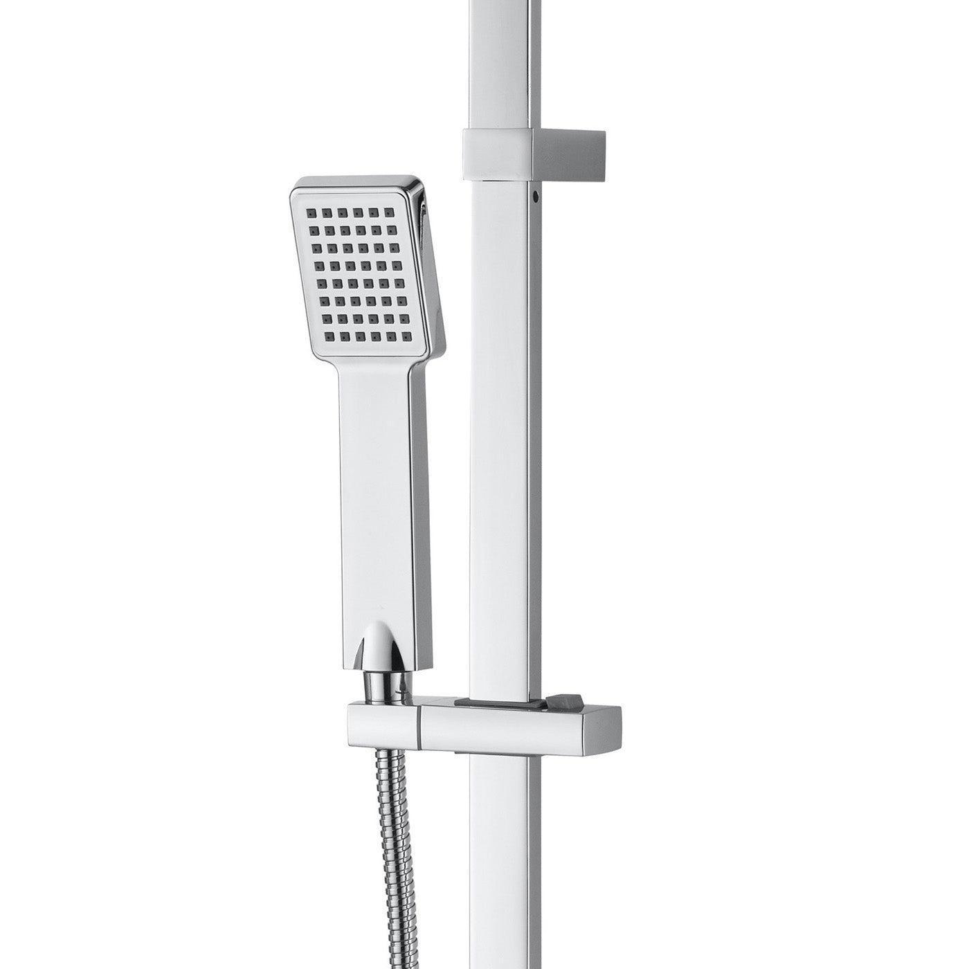 Thermostatic Shower Mixer Bathroom Chrome Twin Square Head Riser Rail Modern - Image 3