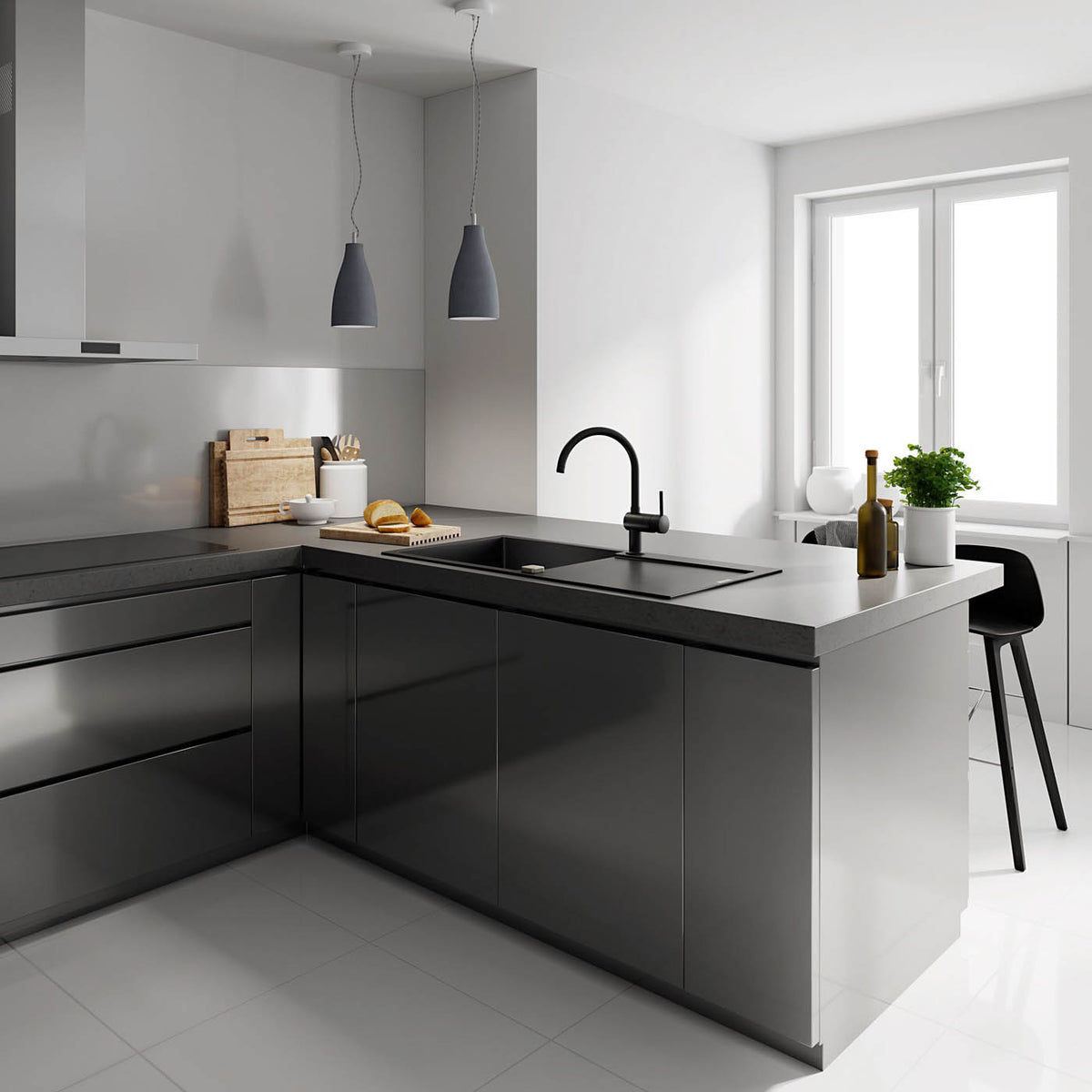 Kitchen Mixer Tap Velvet Black Swivel Spout Side Single Lever Contemporary - Image 2