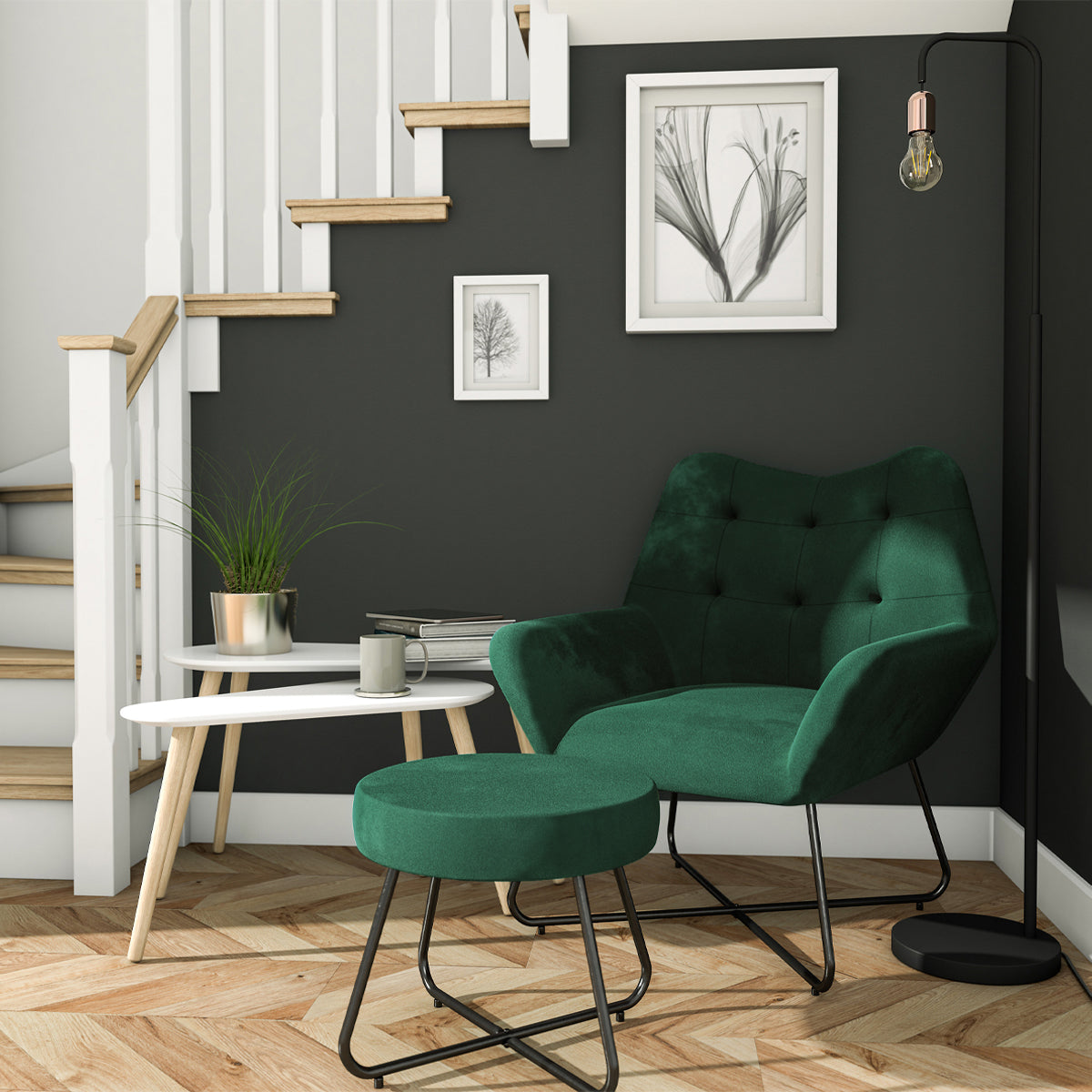 Turio Chair With Armrest Forest Green Velvet Effect 750x865x800mm - Image 5