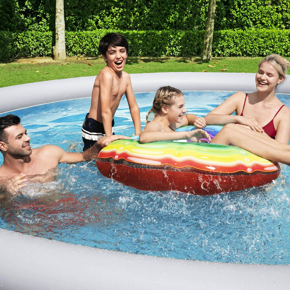 Bestway Garden Pool Inflatable Family Round Grey With Pump (L) 396 x (H) 84cm - Image 3