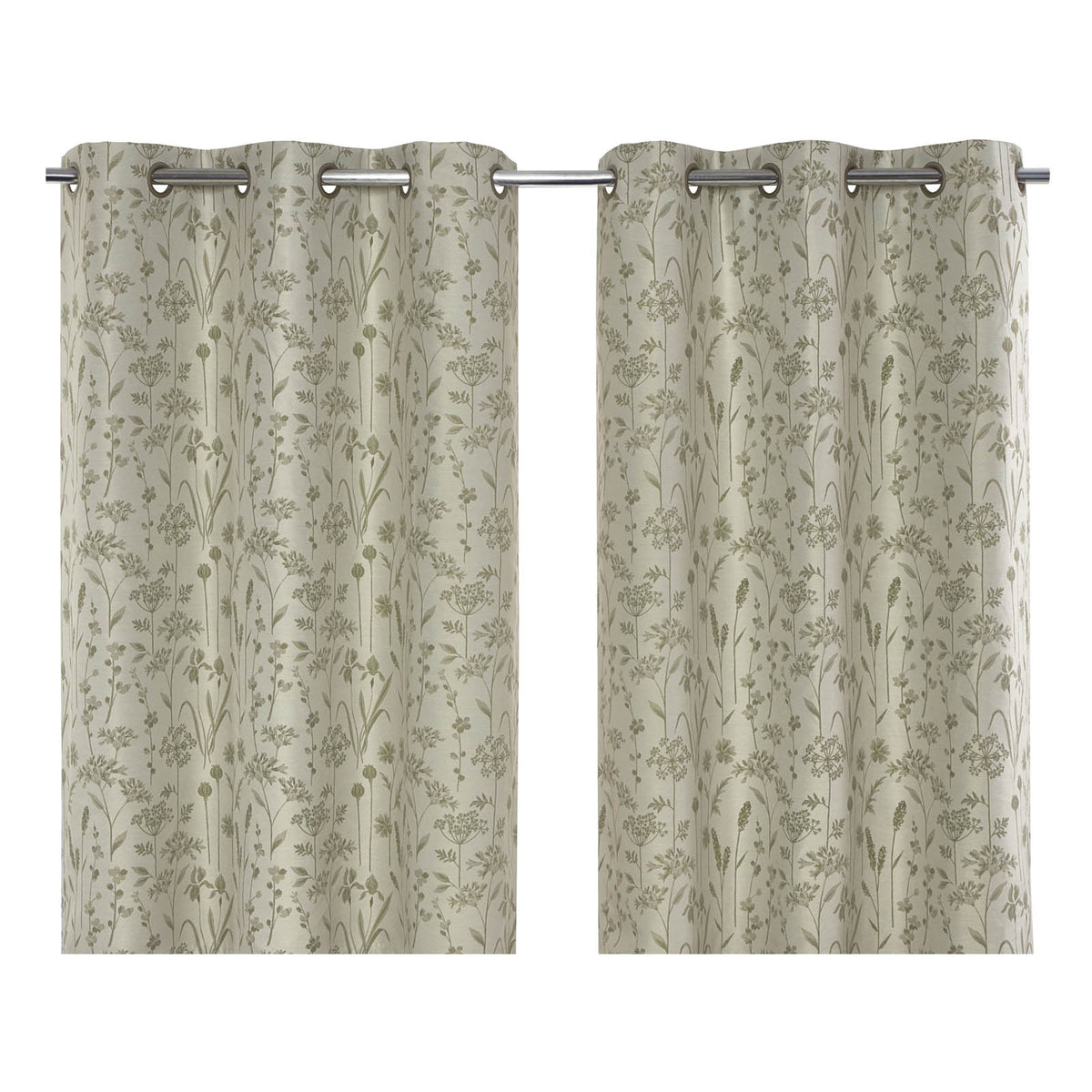 GoodHome Eyelet Curtain Otema Light green Herbarium Lined Pair (W)167cm (L)183cm - Image 1
