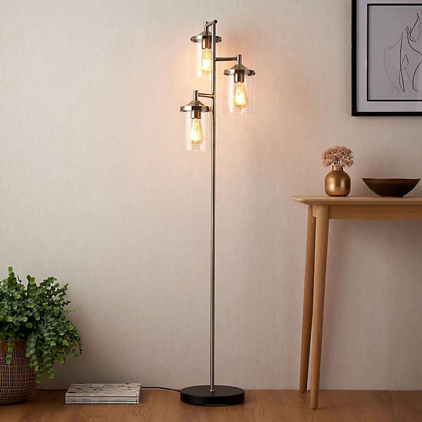 Edinburgh Floor Lamp 3 Light Matt Black Antique Brass Effect Modern H1520mm - Image 3