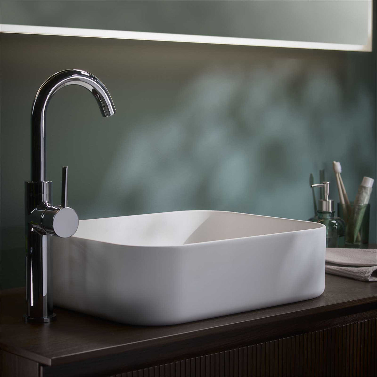 Bathroom Basin Sink Matt White Rectangular Counter Top Modern Hand Wash (W)45cm - Image 6