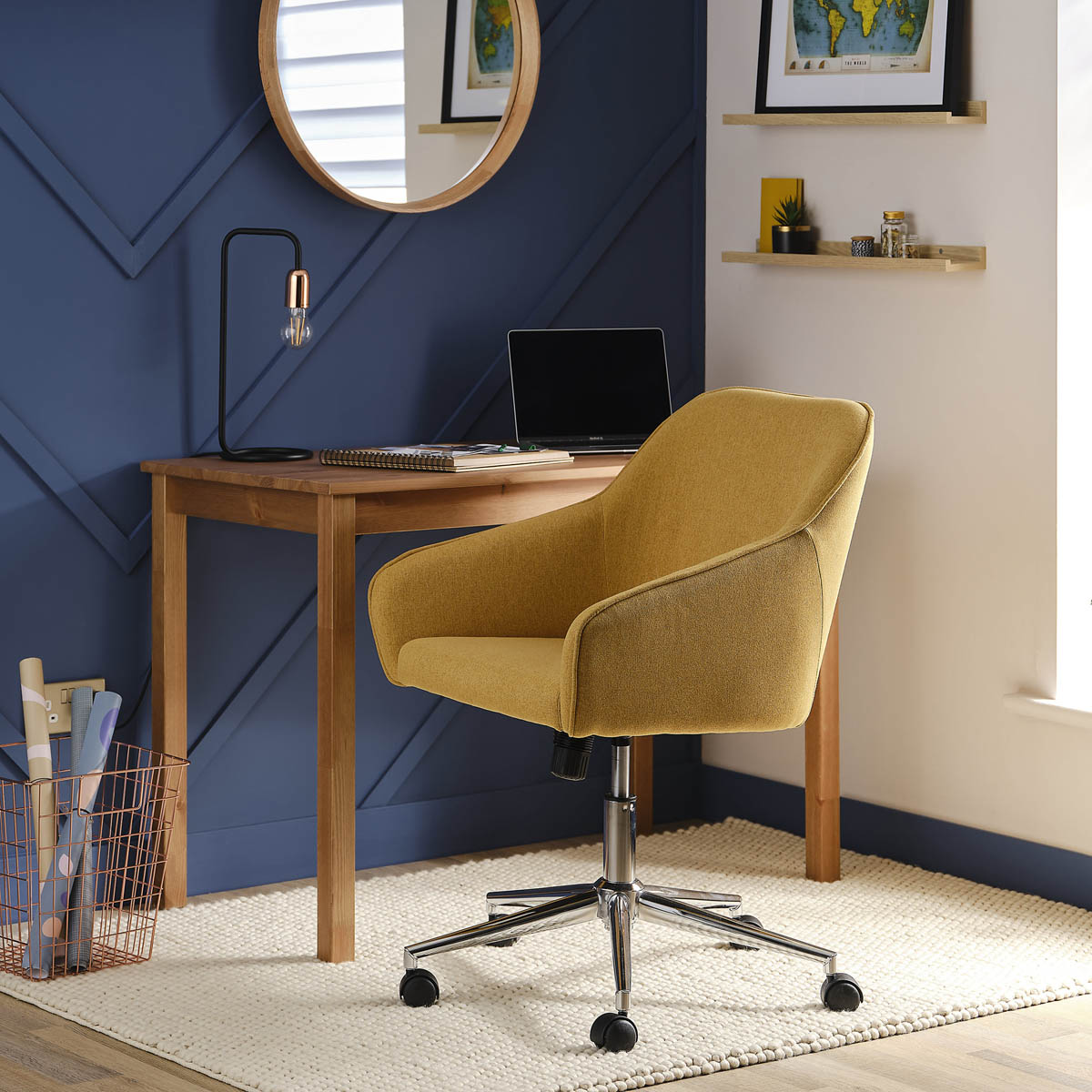 Arvor Office Chair Yellow Linen Effect Adjustable (H)945mm (W)620mm (D)640mm - Image 3