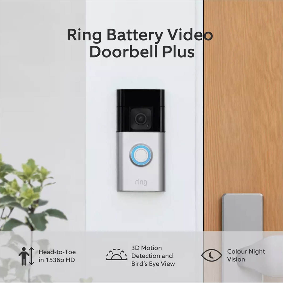 Ring Plus Smart Video Doorbell 1536p HD Battery 2-Way Audio Motion Detector - Image 2