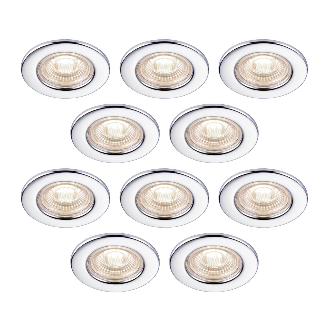 Drexler LED Downlighter Chrome Effect Fixed Fire-Rated Neutral White Pack of 10 - Image 1
