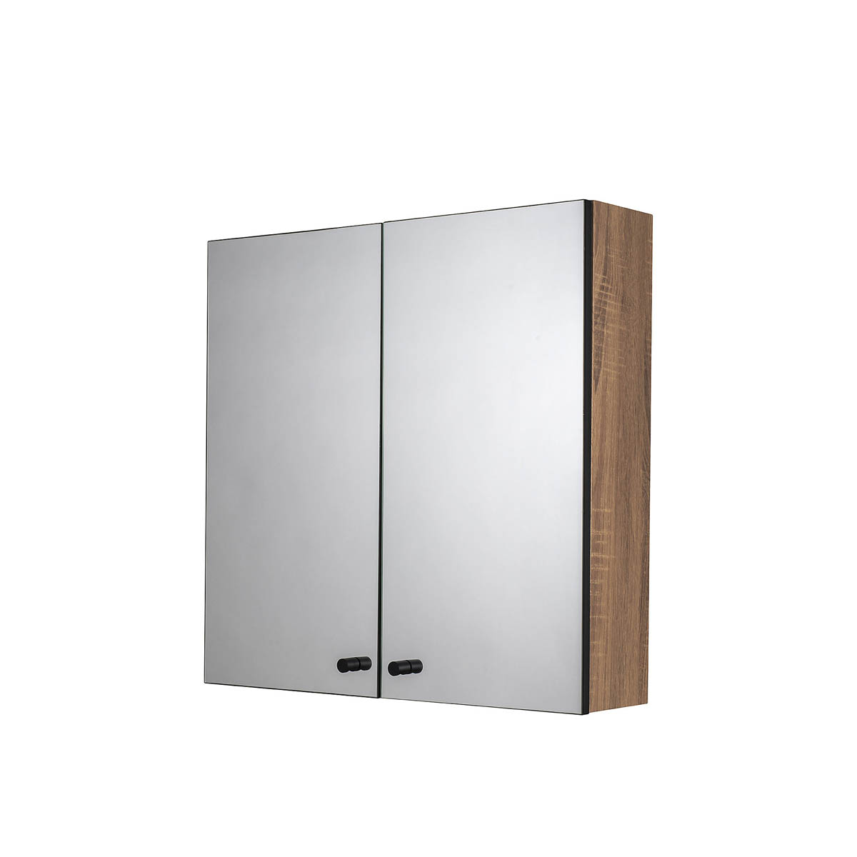 Mirrored Bathroom Cabinets Wall Mounted Double Door Matt Brown 60x60x18 - Image 2