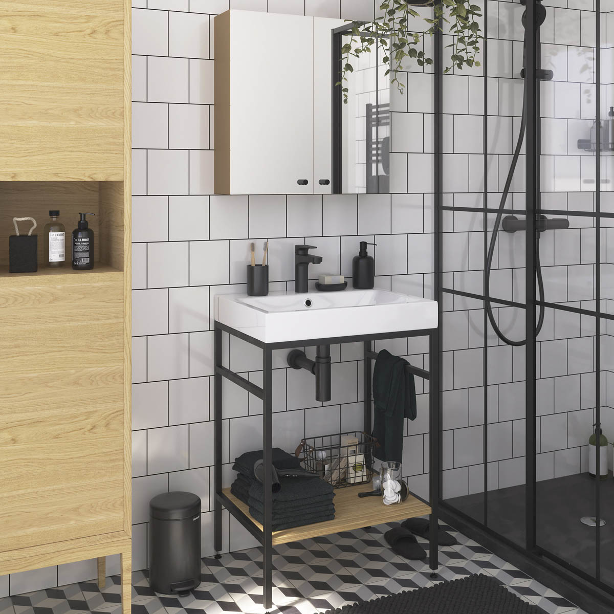 Mirrored Bathroom Cabinets Wall Mounted Double Door Matt Brown 60x60x18 - Image 3