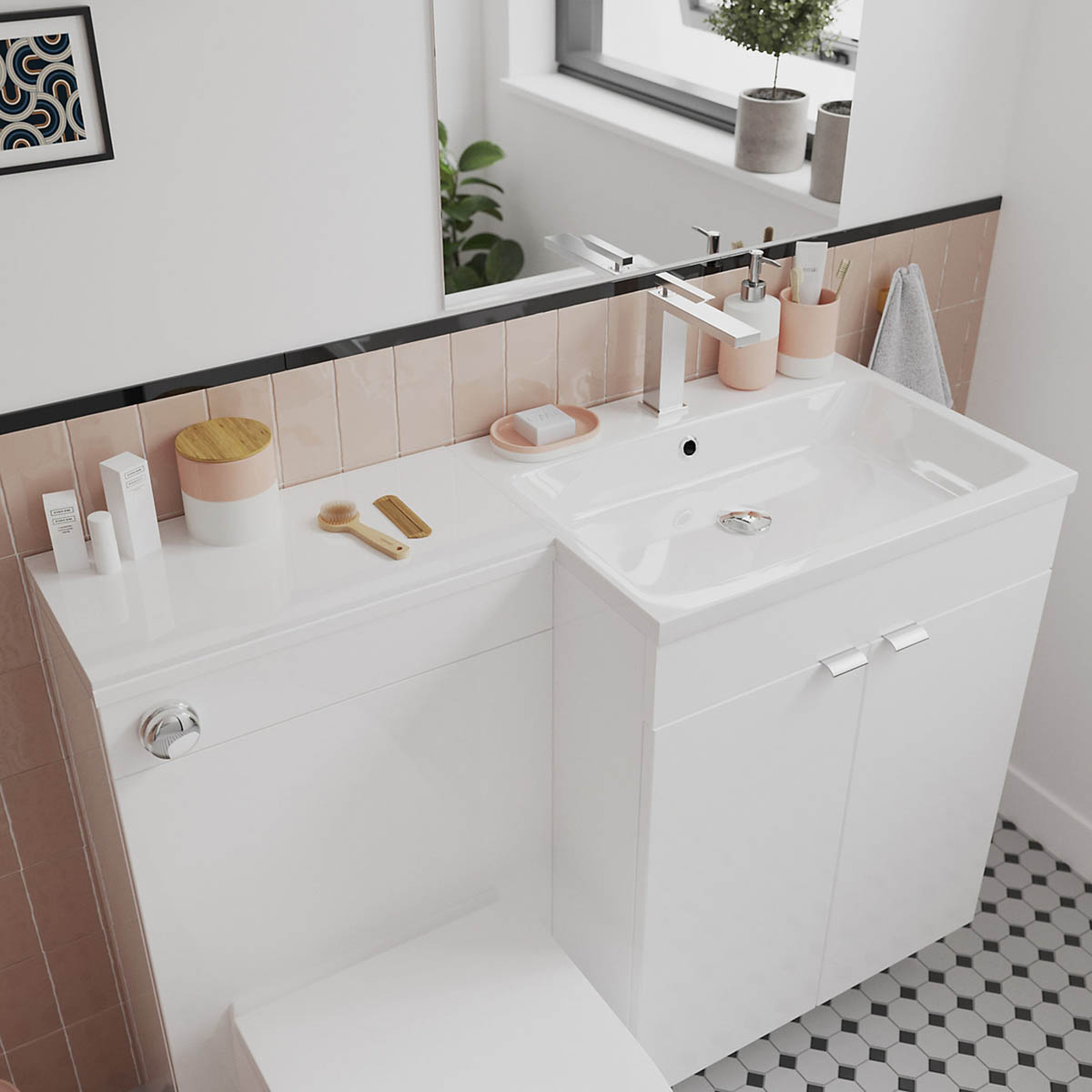 Bathroom Basin Tap Mono Mixer Chrome Medium Square Waste Single Lever Faucet - Image 3
