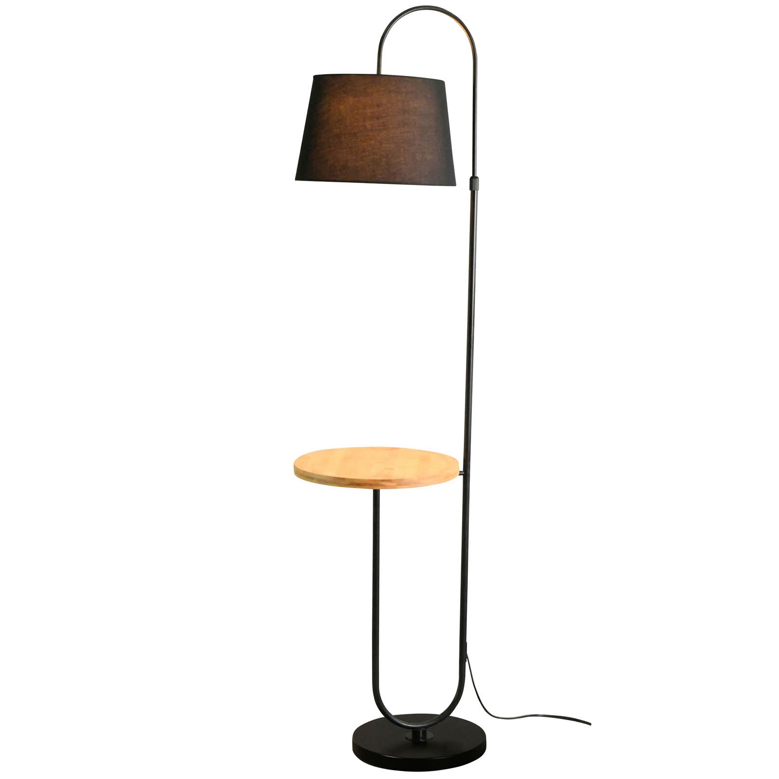LED Floor Lamp With Table Matt Black Natural Modern Adjustable Height (H)169cm - Image 3