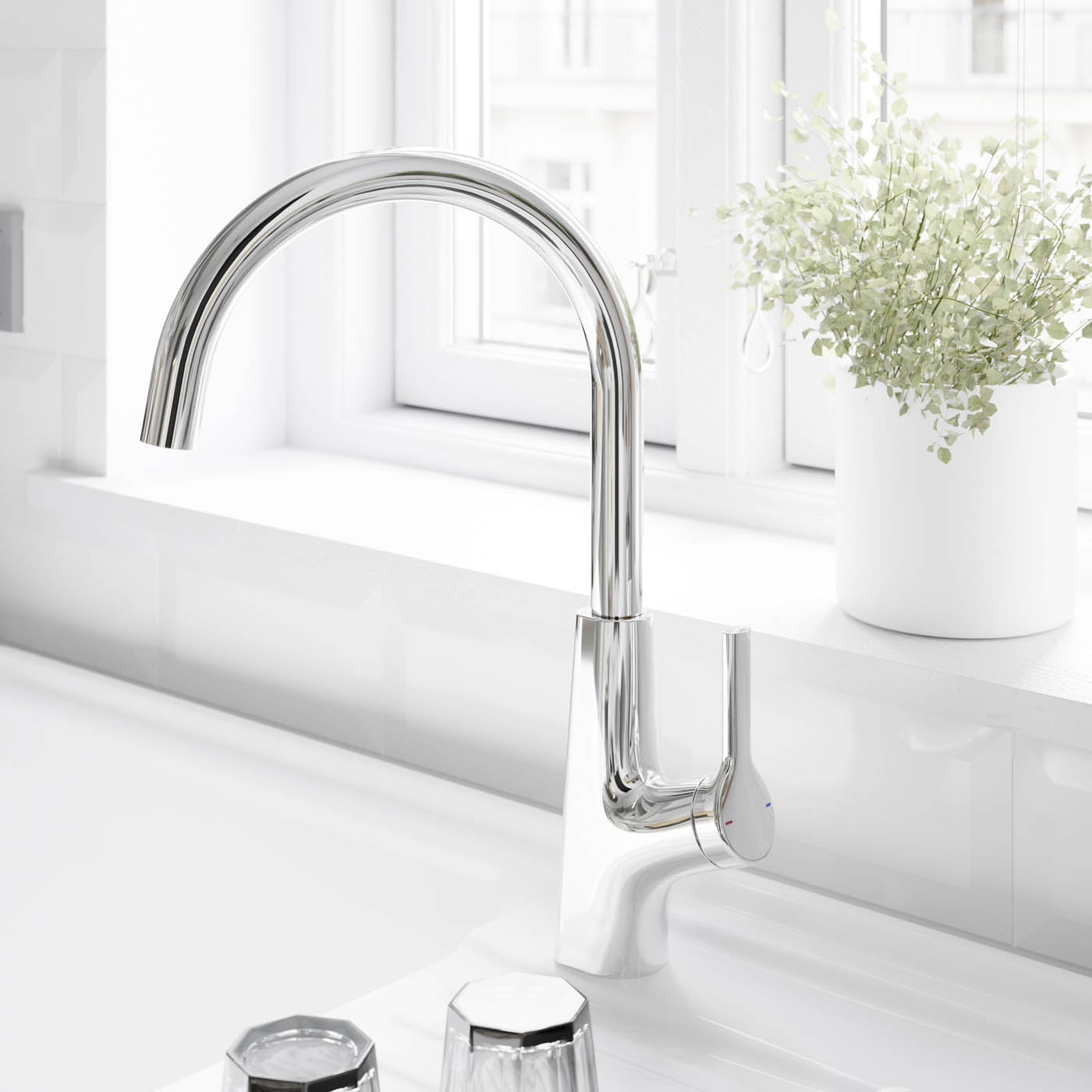 Kitchen Sink Sensor Tap Mixer Chrome Swivel Spout Side Lever Modern Faucet - Image 2