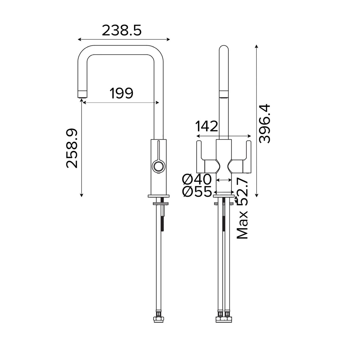 Kitchen Tap Mixer Stainless Steel Double Lever Swivel Spout Modern Faucet - Image 4