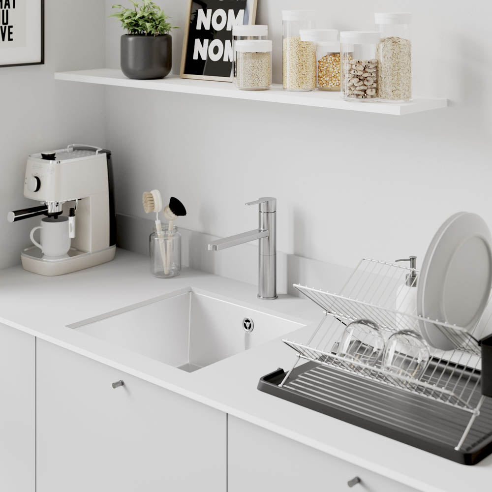 Kitchen Sink Tap Mixer Gloss Stainless Steel Single Lever Swivel Spout Faucet - Image 2