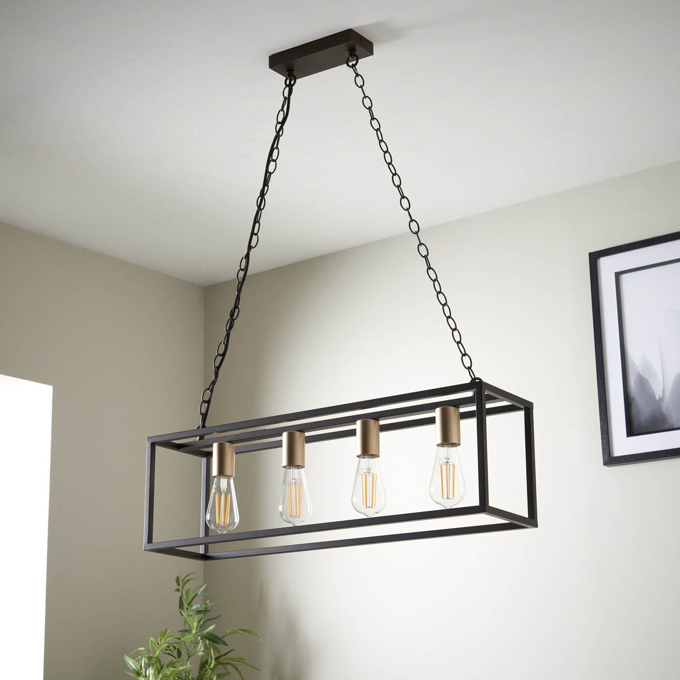 Pendant Ceiling Light 4 Lamp Glass Steel Adjustable Dimmable Contemporary - Image 3