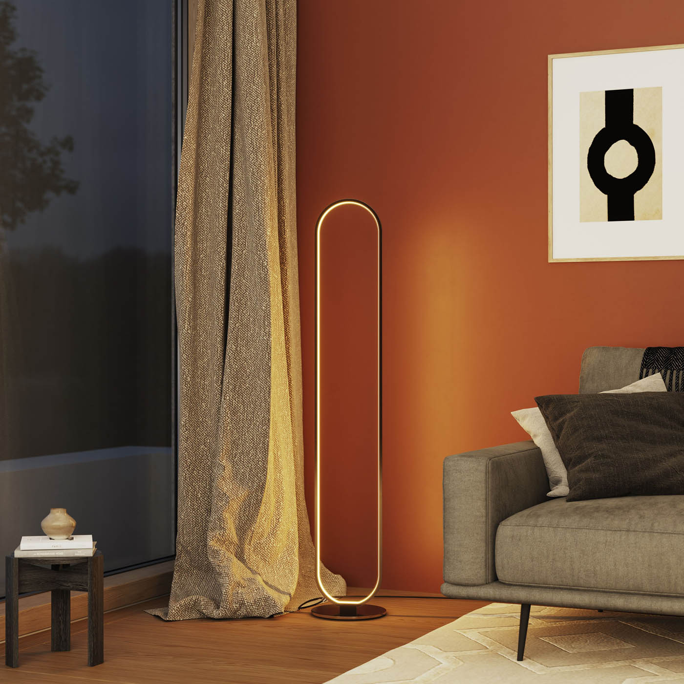LED Floor Lamp Oval Chrome Gloss Dimmable Warm White Modern 1500lm (H)1205mm - Image 1