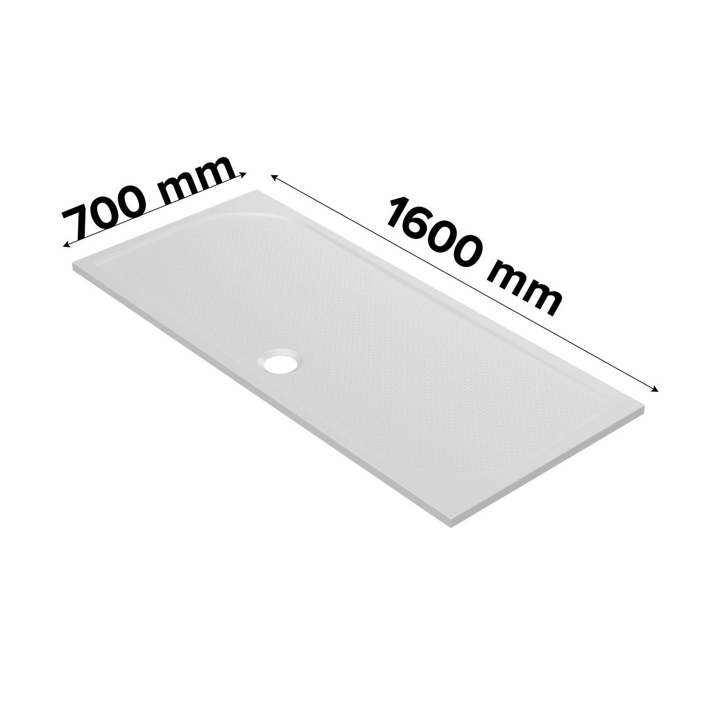 Shower Tray White Rectangular Centre Drain Anti Slip (L)1600mm (W)700mm (H) 27mm - Image 7