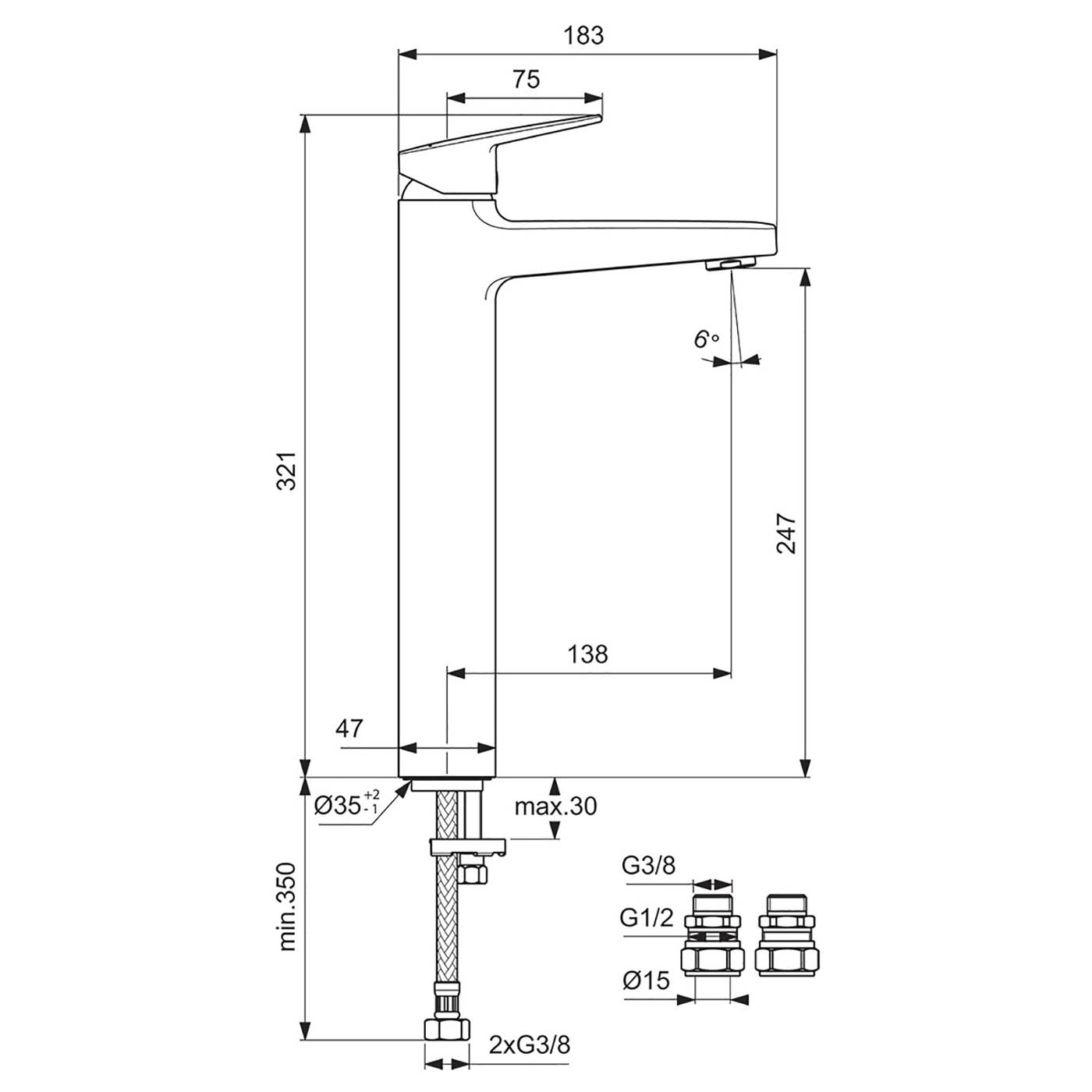 Bathroom Basin Tap Mono Mixer Tall Black Square Single Lever Modern Faucet - Image 2