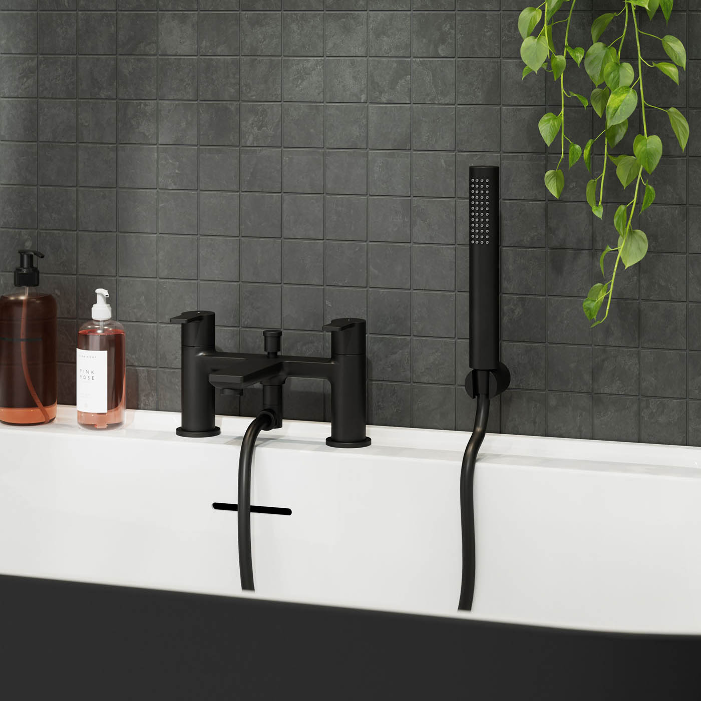 Bath Filler Tap Mixer Shower Matt Black Dual Lever ¼ Turn Single Spray Pattern - Image 2