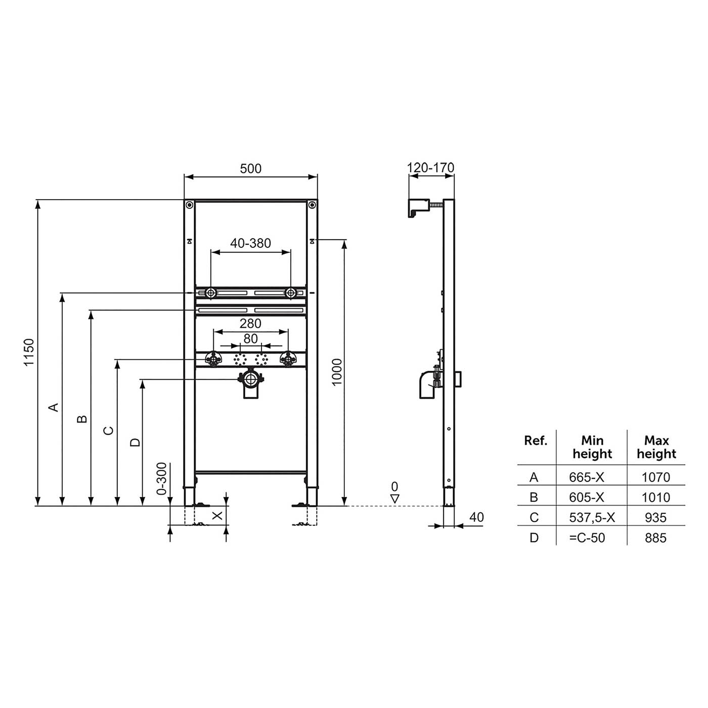 Ideal Standard Basin Frame ProSys Chrome Wall And Floor Mounted H115xW50cm - Image 3