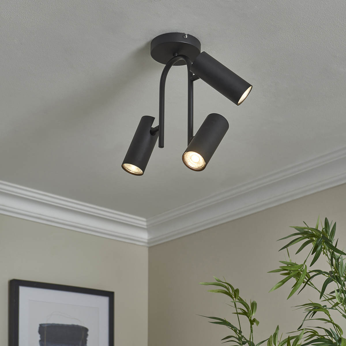 LED Ceiling Spotlight 3 Way Matt Black Metal Adjustable Heads Dimmable Modern - Image 2