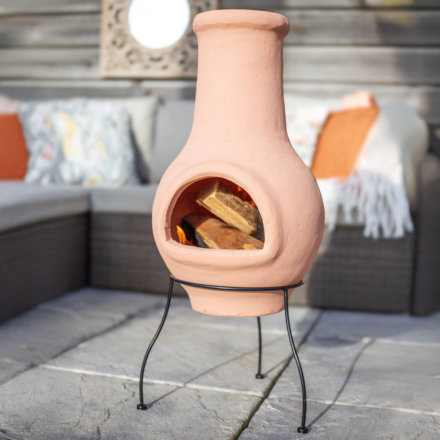 La Hacienda Clay Chiminea Terracotta Outdoor Garden Heater (H)83.5cm (W)35cm - Image 1