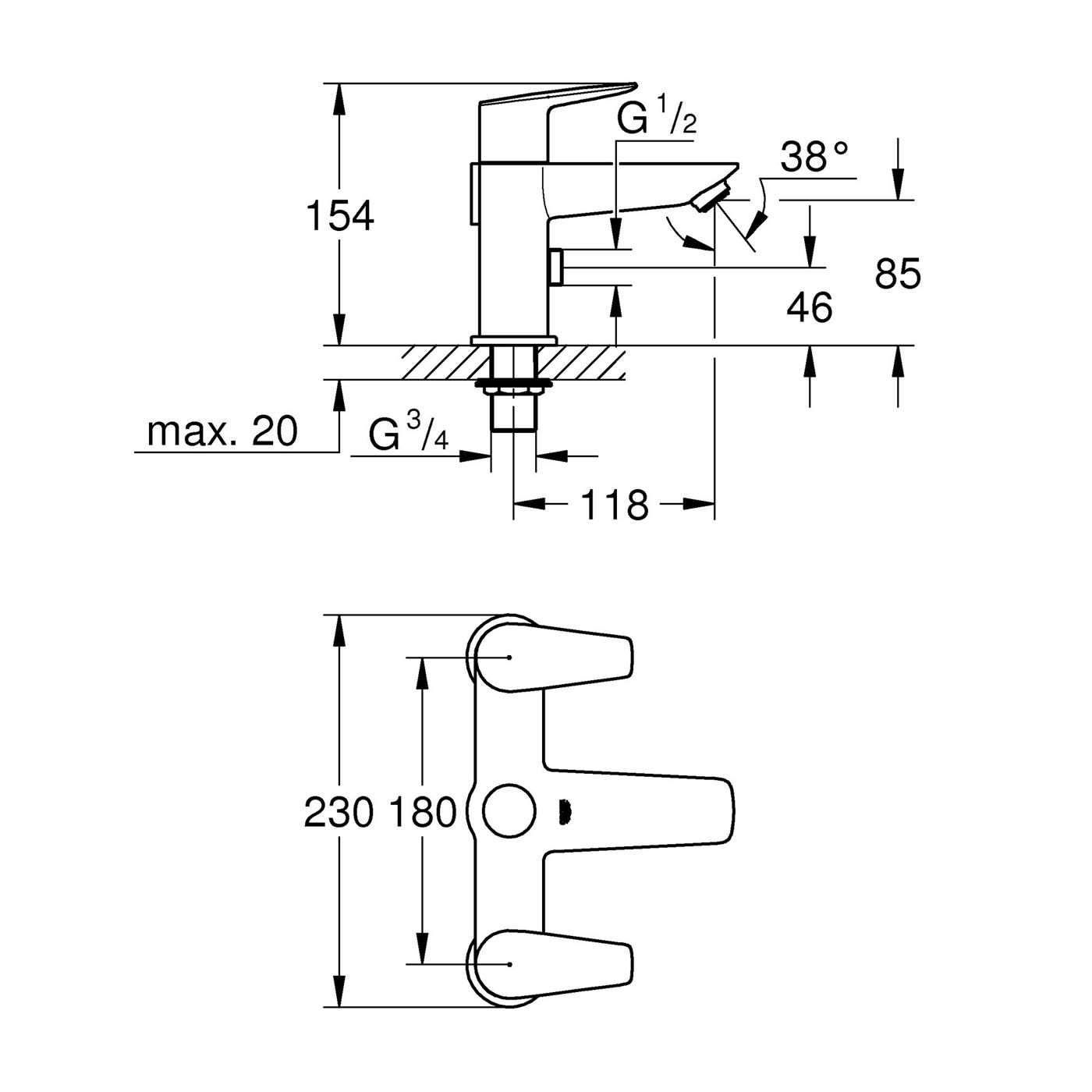 Grohe Bath Filler Tap Shower Mixer Chrome Dual Lever Contemporary Bathroom - Image 2