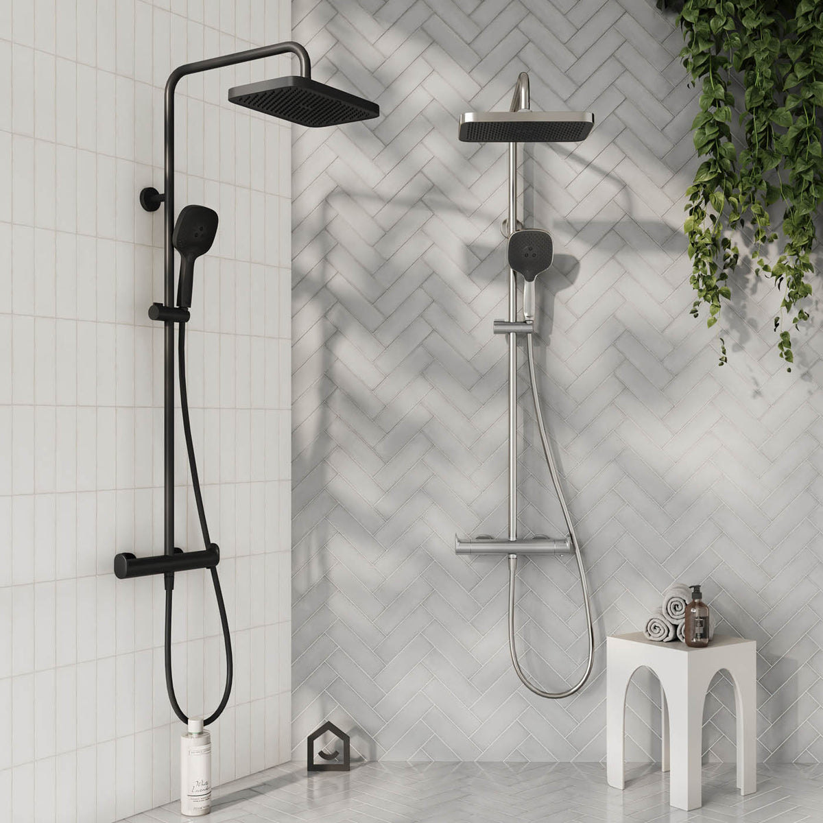 Thermostatic Mixer Shower Matt Black 3 Spray Patterns Exposed Dual Square Head - Image 2