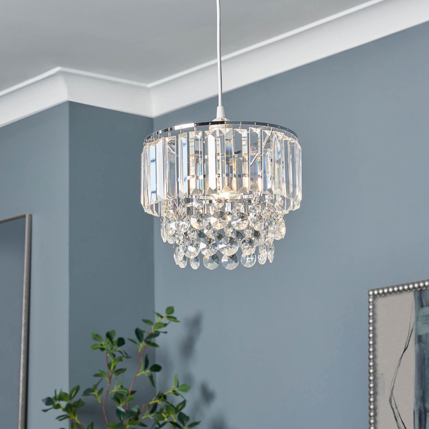 Inlight Tiered Lamp Shade Round Glass Crystals Polished Chrome Effect (D)27cm - Image 1