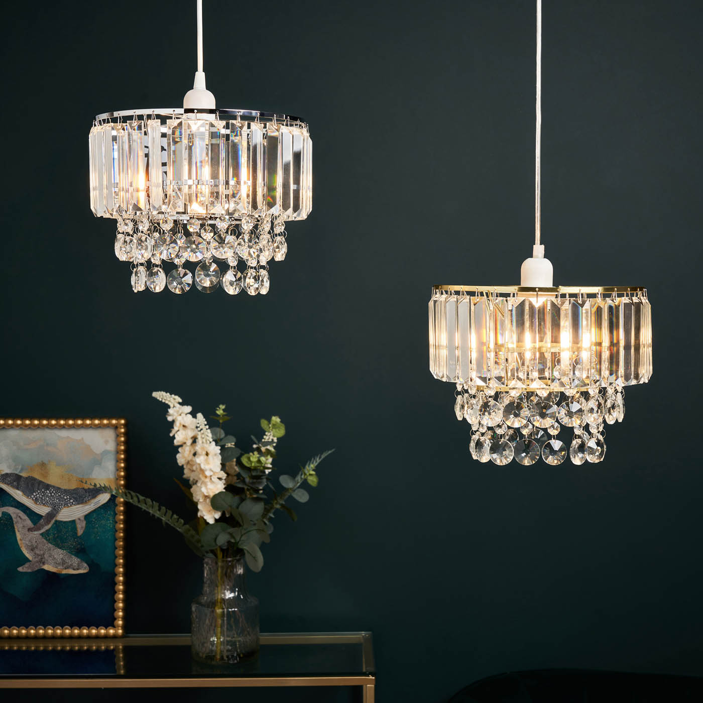 Inlight Tiered Lamp Shade Round Glass Crystals Polished Chrome Effect (D)27cm - Image 10