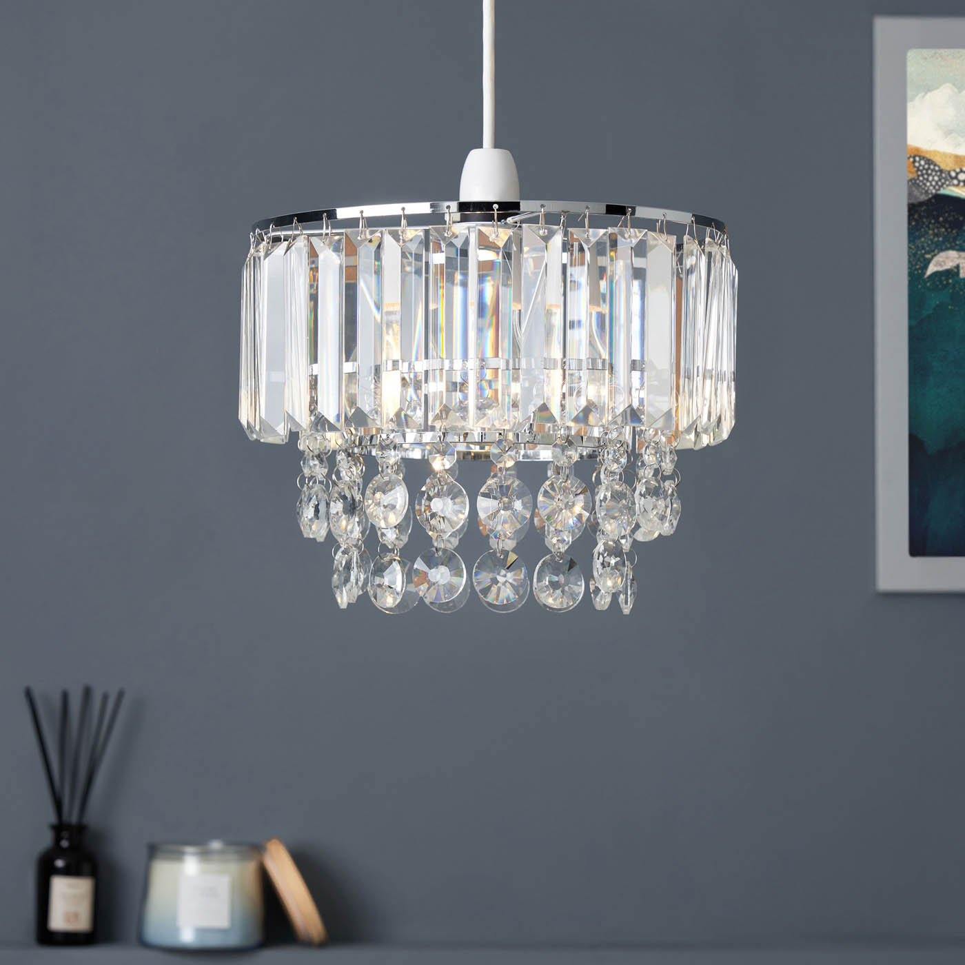 Inlight Tiered Lamp Shade Round Glass Crystals Polished Chrome Effect (D)27cm - Image 6