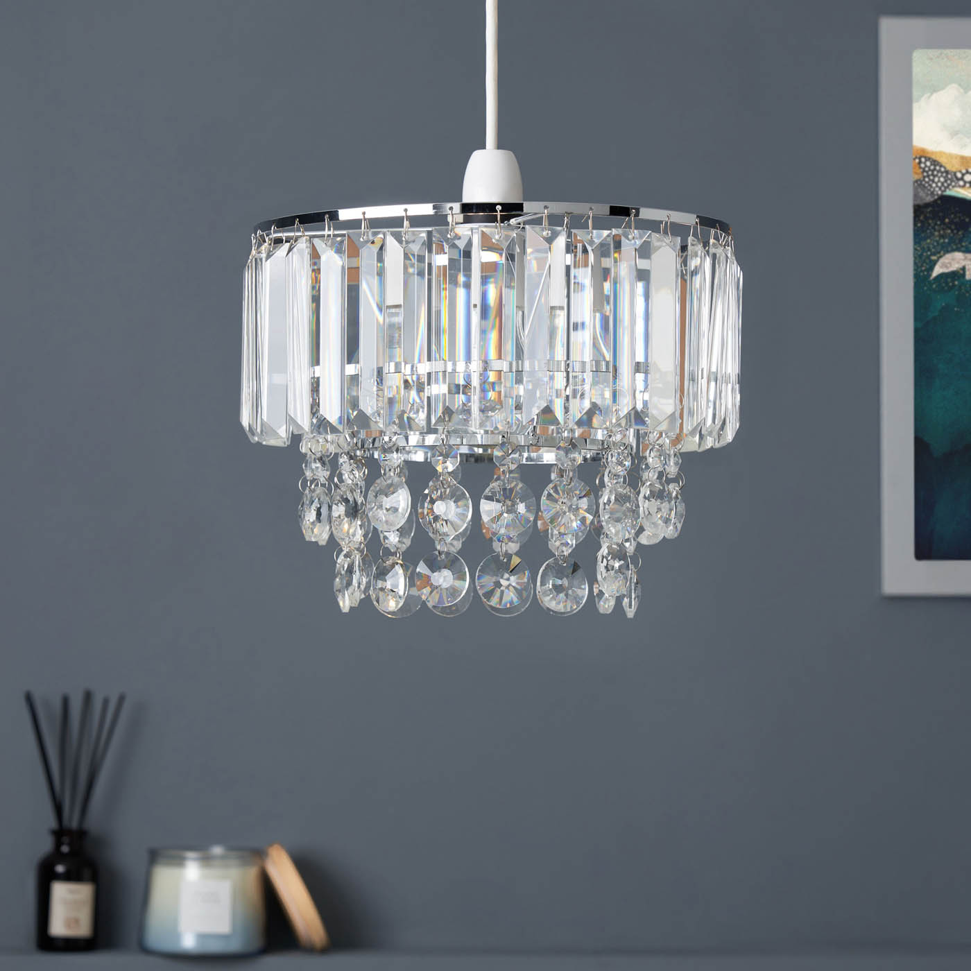 Inlight Tiered Lamp Shade Round Glass Crystals Polished Chrome Effect (D)27cm - Image 7
