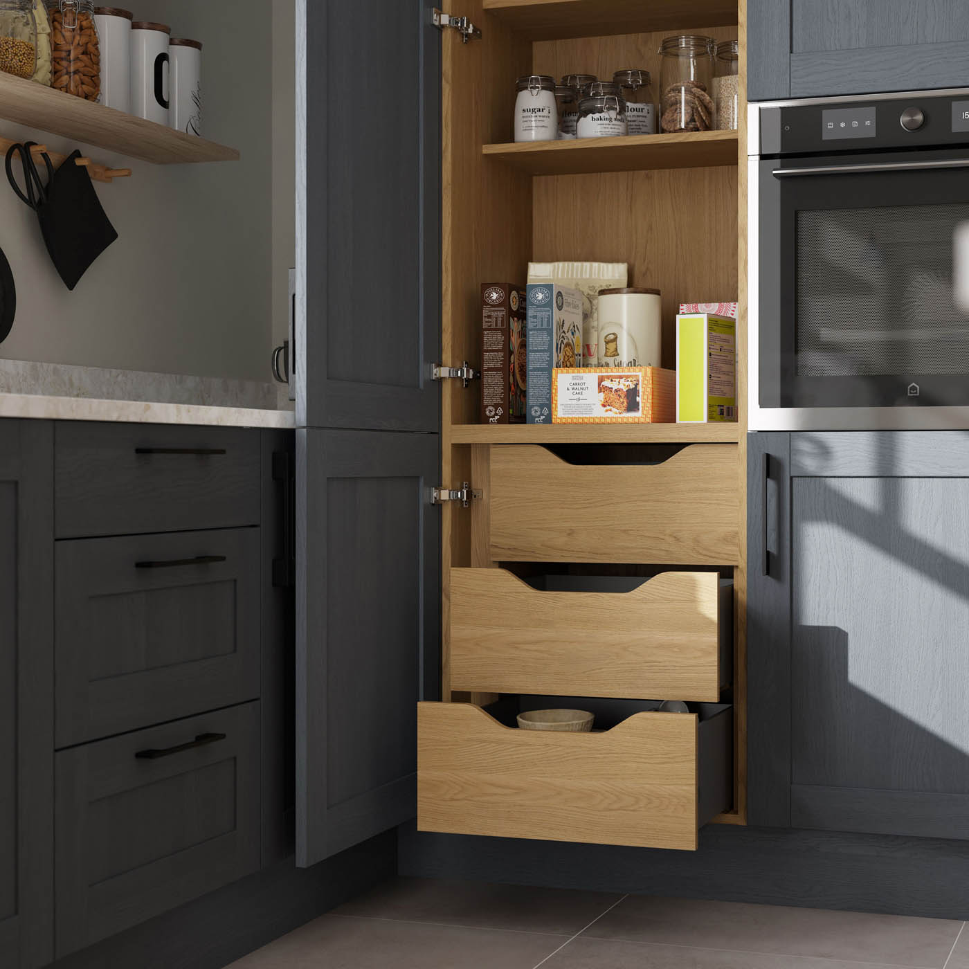 GoodHome Caraway Matt brown oak effect 3 drawer Internal drawer front, Set of 3 (H)715mm (W)564mm (T)18mm - Image 3