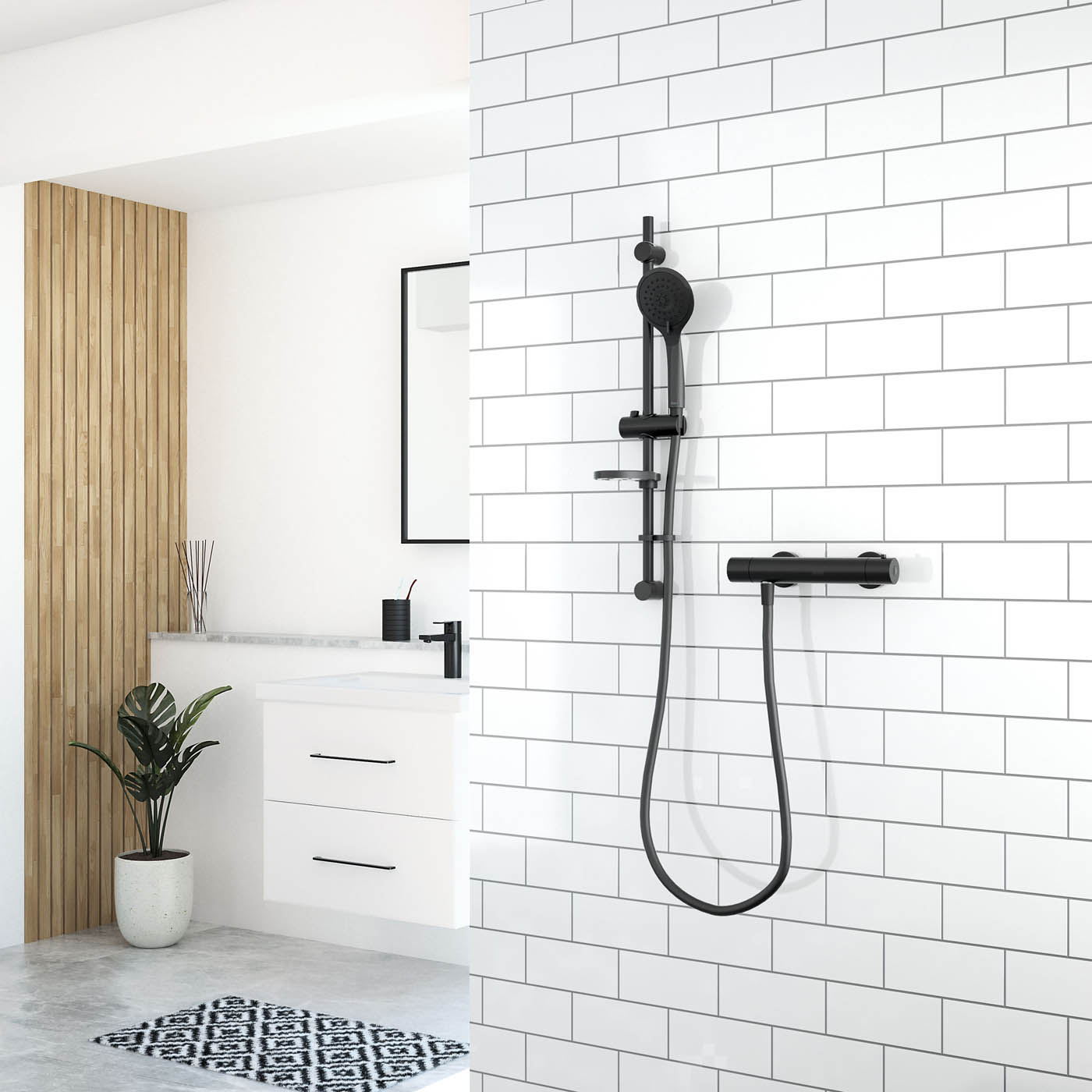 Black Shower Mixer System Sierra Matt Rear Fed Thermostatic 1.5m Hose - Image 4