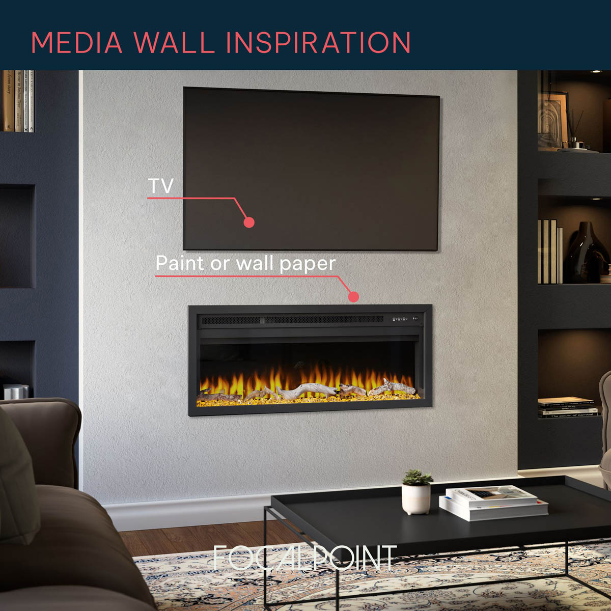 Focal Point Electric Fire Inset 1.5kW Matt Black Fireplace Log Effect Home - Image 2