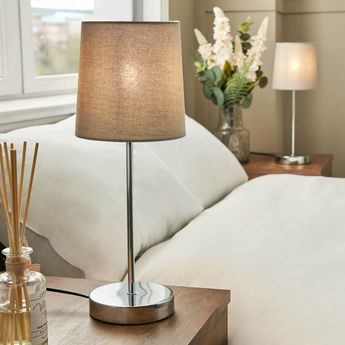 Inlight Table Lamp Pair Grey Round Polished Mirrored Chrome Effect Touch Control - Image 2