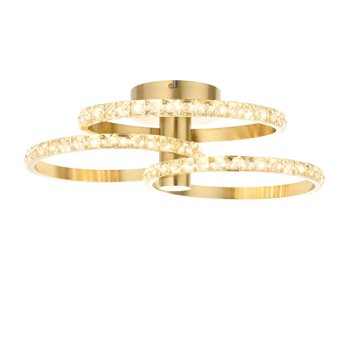 LED Ceiling Light Satin Glass Steel Brushed Gold Effect Warm White Living Room - Image 4