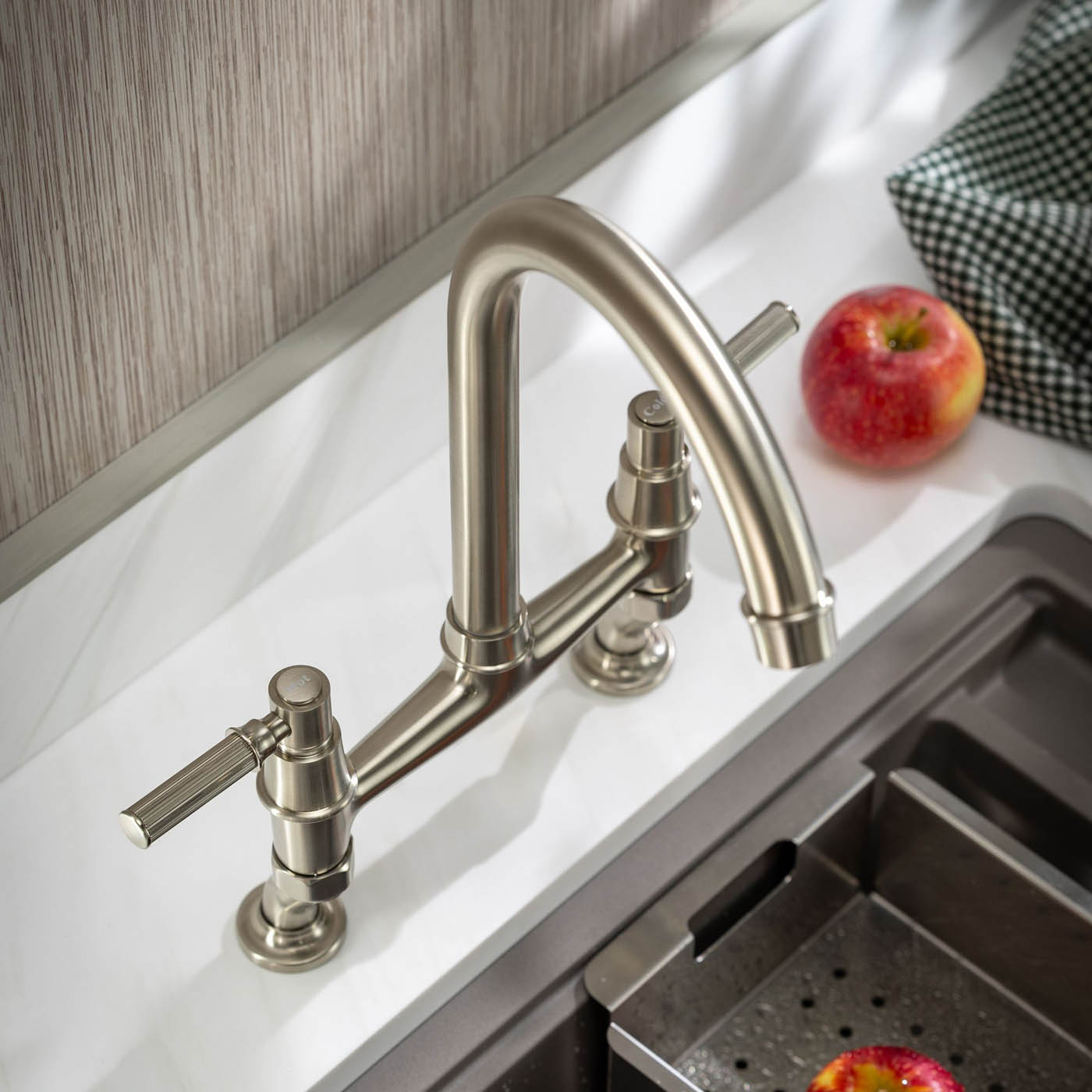 Abode Kitchen Sink Mixer Tap Dual Lever Nickel Effect Swivel Traditional - Image 2
