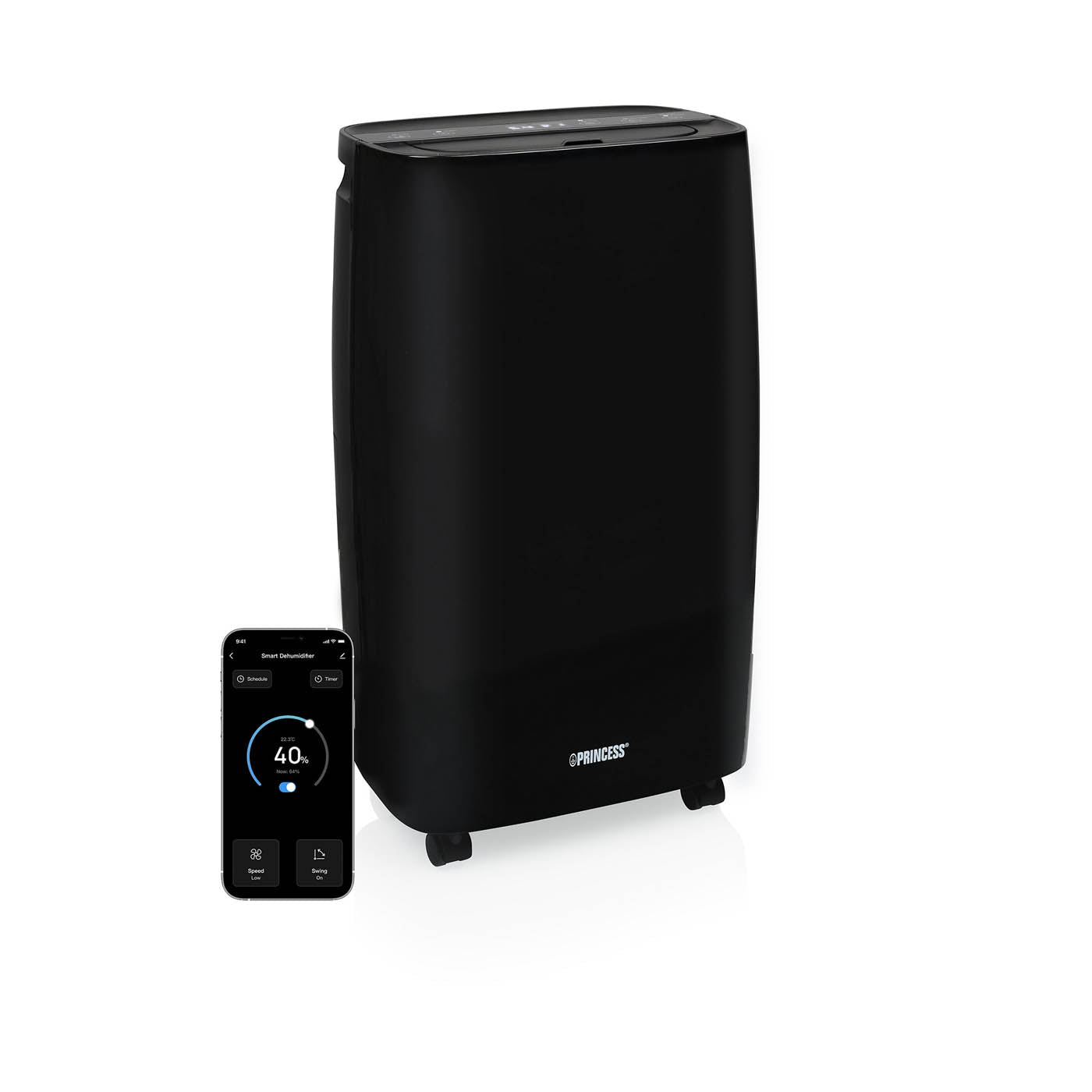 Princess Smart Dehumidifier Matt Black Removes Damp Mould Laundry Drying 12L/Day - Image 1