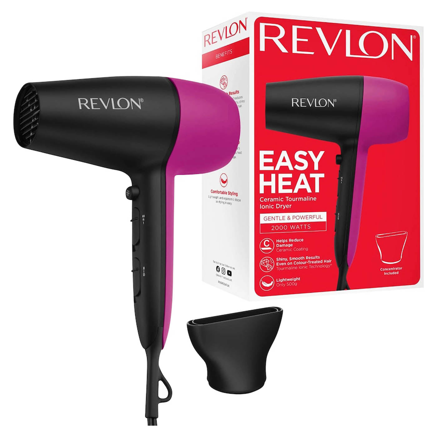 Revlon Hair Dryer Easy Heat Ceramic Tourmaline Ionic Concentrator Lightweight - Image 1