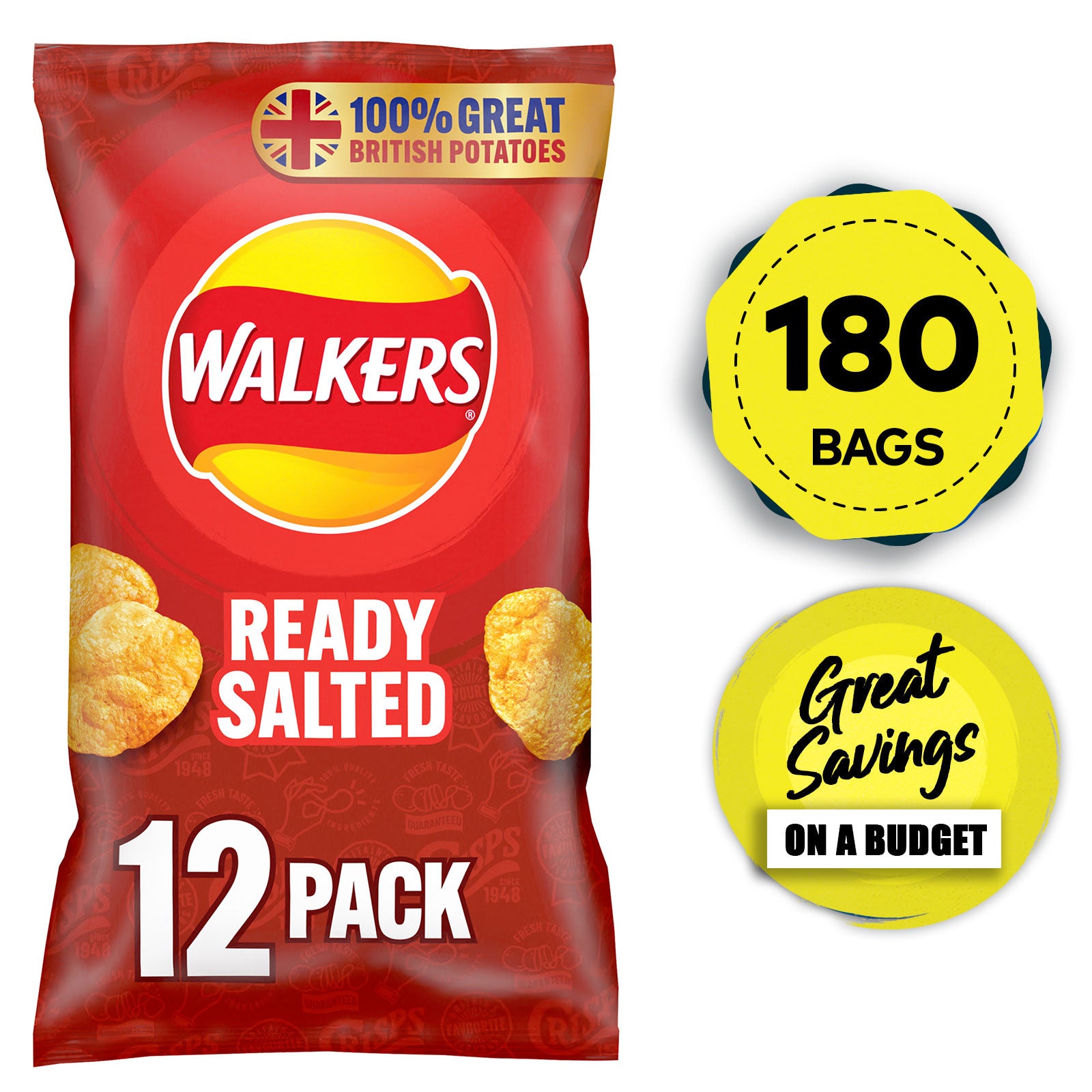 Walkers Crisps Ready Salted Multipack Sharing Snack 210 Bags x 25g - Image 1