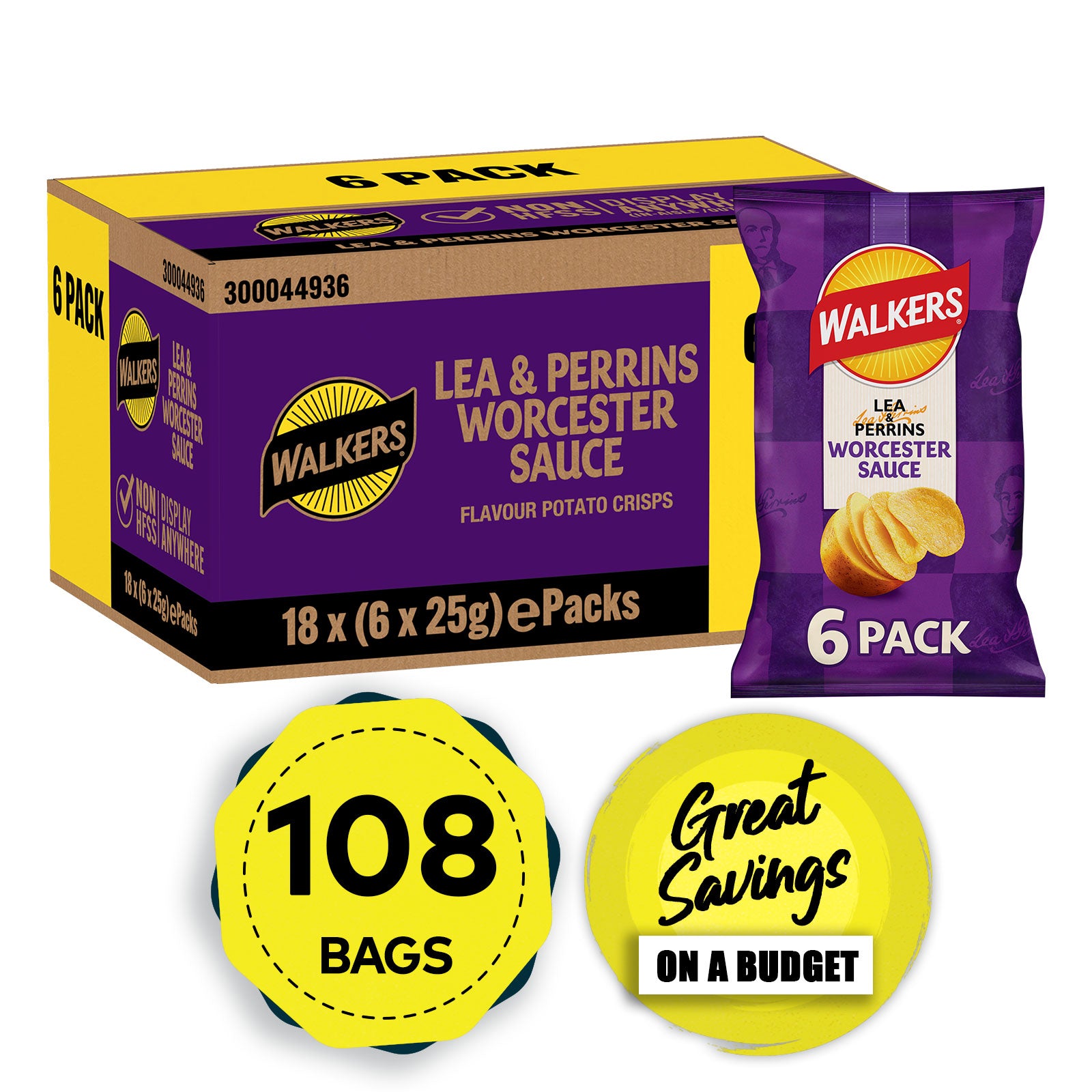 Walkers Crisps Lea & Perrins Worcester Sauce Multipack 108 x 25g - Image 1
