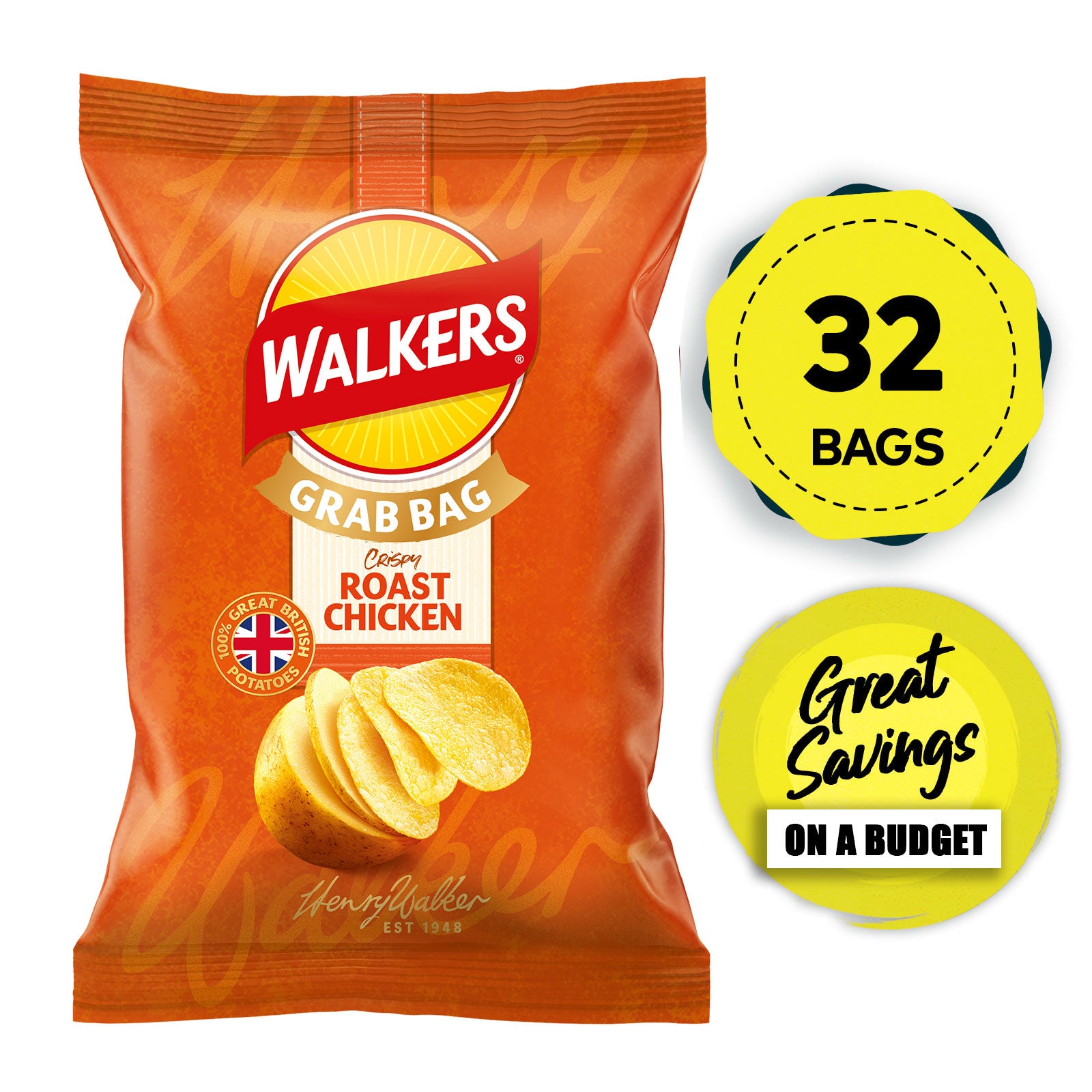 Walkers Roast Chicken Grab Bag Crisps 32 x 45g - Image 1