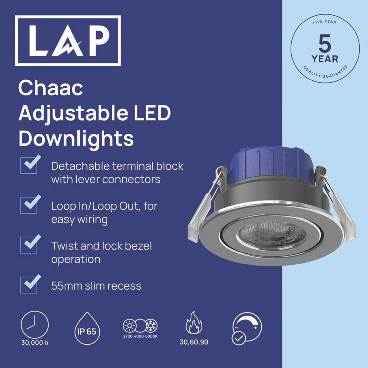 LED Downlights Tilt Fire Rated Bathroom Polished Chrome Dimmable 600lm 10 Pack - Image 2