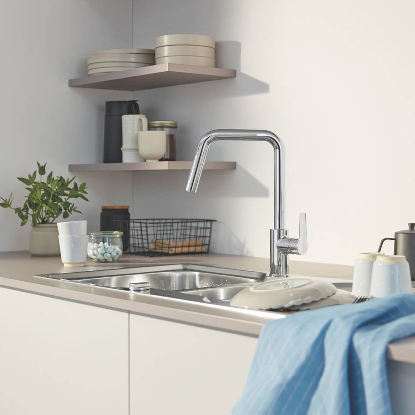 Grohe Kitchen Sink Tap Mono Mixer Chrome Single Lever Pull Out Spout Faucet - Image 4