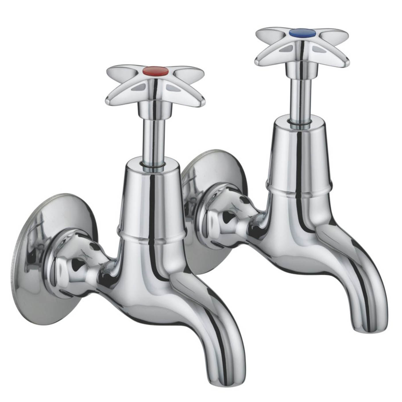 Bristan Bib Taps Chrome Cross Head Full Turn Hot Cold Pair Contemporary - Image 1