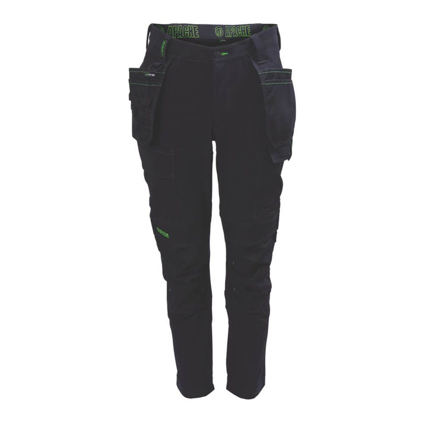 Apache Work Trouser Mens Slim Fit Black Stretch Multi Pockets Cargo 30W 29L - Image 2